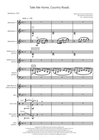 Preview: Take Me Home, Country Roads, John Denver, Bill Danoff, Taffy Nivert, Jonathan Kruspel, , Akkordeon-Orchester, Tophit, Megahit, Countrysong, Partysong, leicht-mittelschwer, inkl. Easy-Stimme, Akkordeon Noten, Unterhaltungsmusik, Partymusik, Ansichtsseite