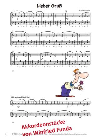Preview: Akkordeon Stücke, Winfried Funda, Akkordeon-Solo, Standardbass MII, 2. Stimme ad lib., Duo, Duett, sehr leicht, Spielheft, Soloband, Akkordeon Noten, Notenbeispiel