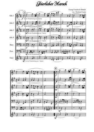 Preview: Feierlicher Marsch, Georg Friedrich Händel, Winfried Funda, Akkordeon-Orchester, Bearbeitung, leicht, Akkordeon Noten, Beispielseite