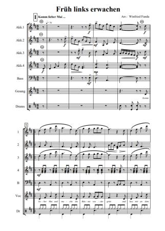 Preview: Früh links erwachen, Winfried Funda, Medley. Akkordeon-Orchester, ​es darf mitgesungen werden, mittelschwer, Akkordeon Noten, Ansichtsseite