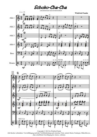 Preview: Schoko-Cha-Cha, Winfried Funda, Akkordeon-Orchester, leicht, Elementarstufe, Cha-Cha-Cha, Originalkomposition, Wertungsstück, Wettbewerbsliteratur, Wettbewerbsnoten, Originalmusik, Akkordeon Noten, Blick in die Noten