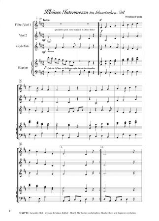 Preview: Kleines Intermezzo im klassischen Stil, Winfried Funda, Kammermusik-Quartett, variable Besetzung, Violine, Akkordeon, Keyboard, Klavier, Flöte, Originalkomposition, Originalwerk, inkl. Online-Audio, leicht, Kammermusik Noten, Notenbeispiel