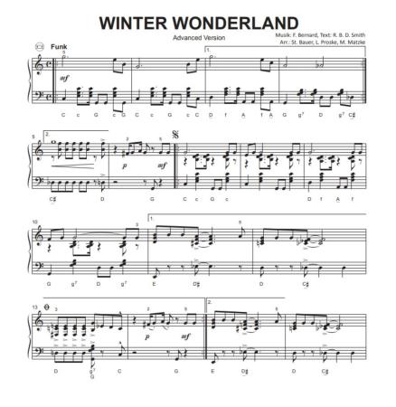 Preview: Winter Wonderland, Felix Bernard, Matthias Matzke, Lukas Proste, Stefan Bauer, Einzelausgabe, Akkordeon-Solo, Standardbass MII, Weihnachtslied, Weihnachtsklassiker, 3 Versionen, leicht, mittelschwer, schwer, Funk-Style, Groovy Christmas, Akkordeon Noten,