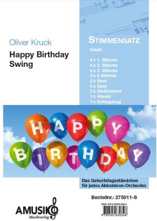 Preview: Happy Birthday Swing, Akkordeonorchester, Oliver Kruck, mittelschwer, Geburtstagslied, Geburtstagsständchen, moderne Fassung, neues Gewand, Akkordeon Noten
