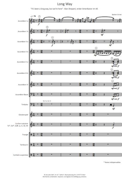 Long Way, Bastien Grivet, Akkordeon-Orchester, World Music Festival Innsbruck, WMF, Oberstufe, schwer, Wertungsstück, Wettbewerbsliteratur, Orchesternoten, Musiknoten, Originalkomposition, Originalmusik, Akkordeon Noten, Cover