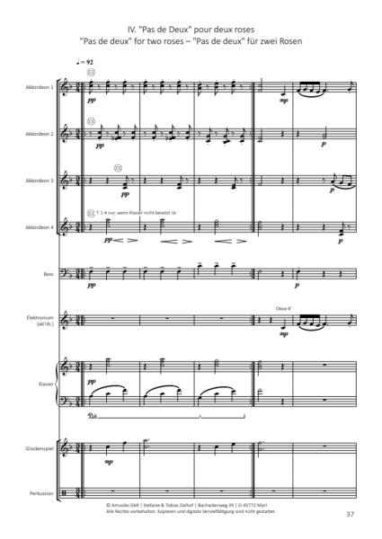 Danses botaniques, Helmut Quakernack, Akkordeon-Orchester, Suite in fünf Sätzen, Konzertsuite, schwer, Akkordeon Noten, Blick in die Noten
