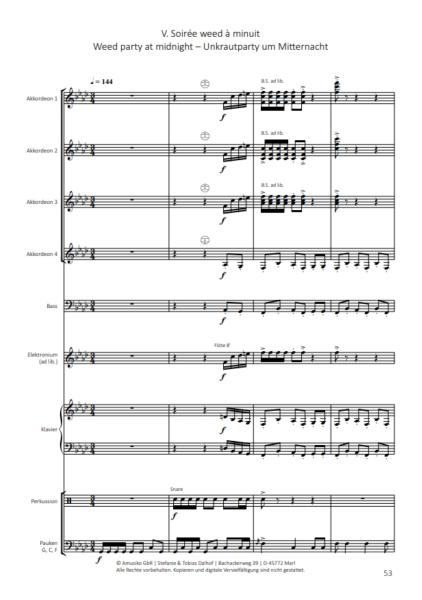 Danses botaniques, Helmut Quakernack, Akkordeon-Orchester, Suite in fünf Sätzen, Konzertsuite, schwer, Akkordeon Noten, Beispielseite