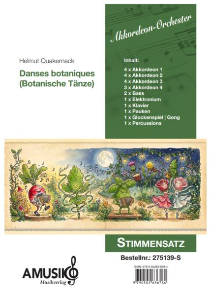 Danses botaniques, Helmut Quakernack, Akkordeon-Orchester, Suite in fünf Sätzen, Konzertsuite, schwer, Akkordeon Noten, Stimmensatzdeckblatt