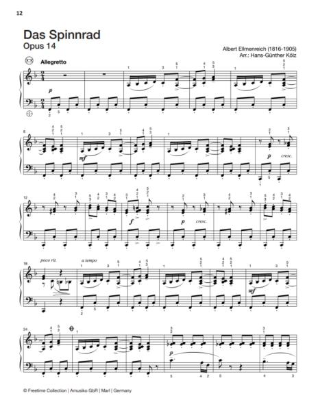Freetime Collection, Hans-Günther Kölz, Spielheft für Akkordeon-Solo mit Melodiebass (MIII), C-Griff, Umsteiger, leicht-mittelschwer, linke Hand, Fingersätze, inkl. Online-Audio, Sarah Gimbel, Soloband, Akkordeon Noten, Notenbeispiel