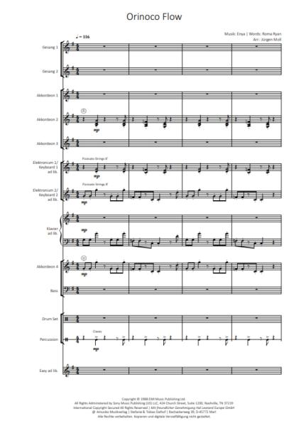 Orinoco Flow, Enya, Roma Ryan, Jürgen Moll, Akkordeon-Orchester, mittelschwer, mit Easy-Stimme, Unterhaltungskonzert, Megahit, Akkordeon Noten, Beispielseite