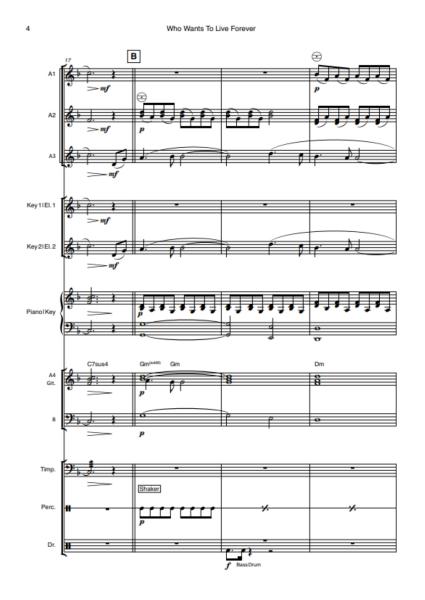 Who Wants To Live Forever, Queen, Brian May, Hans-Günther Kölz, Akkordeon-Orchester, mittelschwer, Welthit, Weltbekannter Klassiker, Sinfonisches Arrangement, Gänsehaut, ideal für Konzerte & feierliche Anlässe, Akkordeon Noten, Blick in die Noten