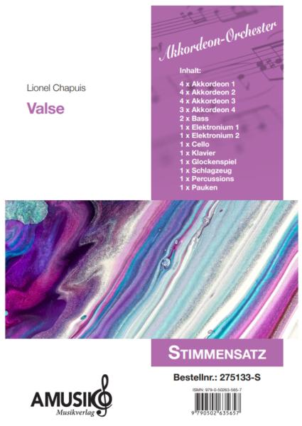 Valse, Lionel Chapuis, Akkordeon-Orchester, Konzertwalzer, mittelschwer, Originalkomposition, Originalmusik, Akkordeon Noten, Stimmensatzdeckblatt