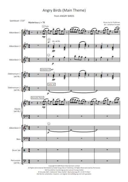 Angry Birds (Main Theme), Ari Pulkkinen, Jonathan Kruspel, Akkordeon-Orchester, Soundtrack, Titelmelodie, witzig, Zugabennummer, mittelschwer, Akkordeon Noten, Probeseite