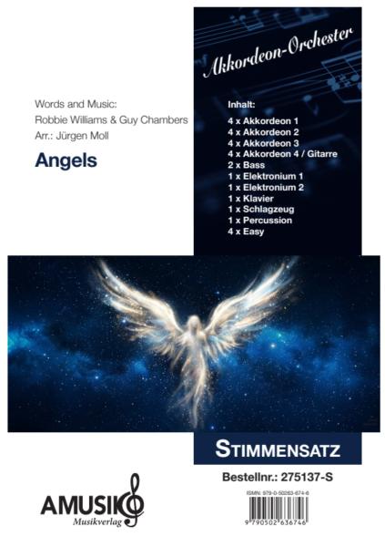 Angels, Robbie Williams, Guy Chambers, Jürgen Moll, Akkordeon-Orchester, Ballade, Megahit, Welthit, Gänsehaut, leicht-mittelschwer, mit Easy-Stimme, Akkordeon Noten, Stimmensatzdeckblatt