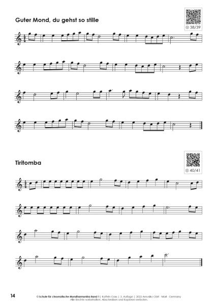 Schule für chromatische Mundharmonika Band 1, Kathrin Gass, Schulwerk, Lehrwerk, Mundharmonikaschule, Chromonica, mit Online-Material, sehr leicht, Mundharmonika Noten, Mundharmonika spielen lernen, Anfänger, Notenbeispiel