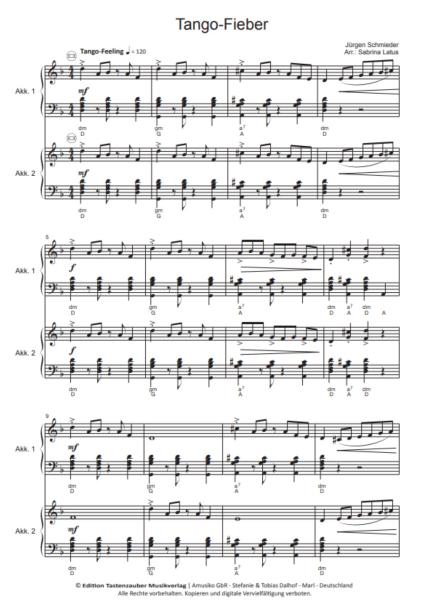 Tango-Fieber, Jürgen Schmieder, Sabrina Latus, Akkordeon-Duo, Standardbass MII, leicht-mittelschwer, Akkordeon Noten, Notenbeispiel