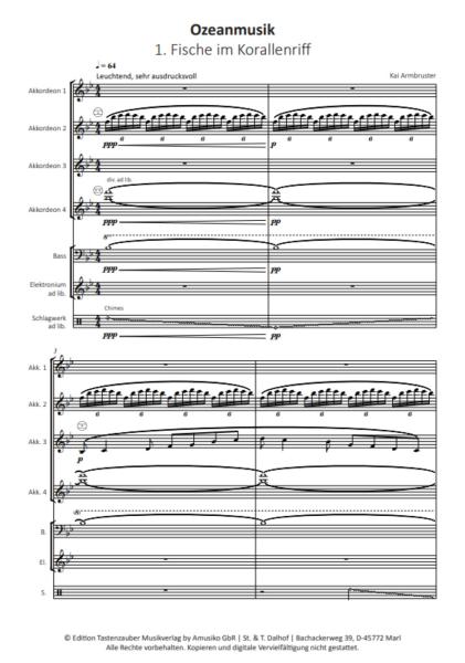 Ozeanmusik, Kai Armbruster, Akkordeon-Orchester, Akkordeon-Ensemble, Suite in 5 Sätzen, auch für kleine Besetzung, leicht, Originalkomposition, Originalmusik, Akkordeon Noten, Notenbeispiel