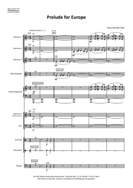 Prelude for Europe, Hans-Günther Kölz, Akkordeonorchester, Europaorchester, World Music Festival, Innsbruck, mittelschwer, Akkordeon Noten, Originalkomposition, Auftragskomposition, Originalmusik, Notenbeispiel