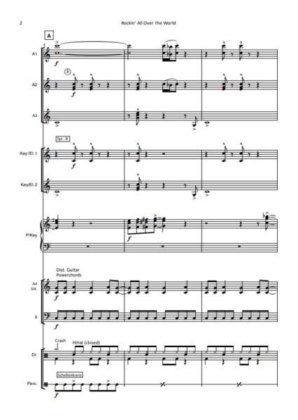 Rockin' All over the World, Status Quo, John C. Fogerty, Hans-Günther Kölz, Akkordeonorchester, Rock-Hymne, mittelschwer, Unterhaltungsmusik, Akkordeon Noten, Beispielseite