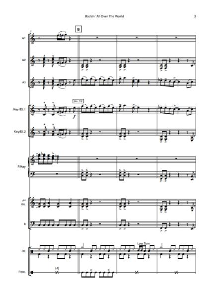 Rockin' All over the World, Status Quo, John C. Fogerty, Hans-Günther Kölz, Akkordeonorchester, Rock-Hymne, mittelschwer, Unterhaltungsmusik, Akkordeon Noten, Blick in die Noten