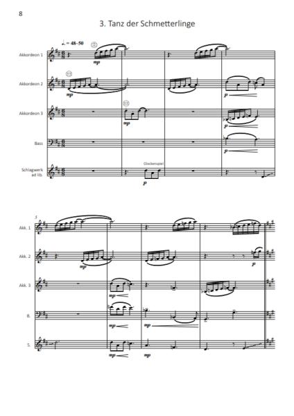 Gartenmusik, Kai Armbruster, Akkordeon-Orchester, Akkordeon-Ensemble, Suite in 5 Sätzen, auch für kleine Besetzung, leicht, Originalkomposition, Originalmusik, Akkordeon Noten, Probeseite