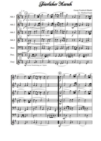 Feierlicher Marsch, Georg Friedrich Händel, Winfried Funda, Akkordeon-Orchester, Bearbeitung, leicht, Akkordeon Noten, Beispielseite