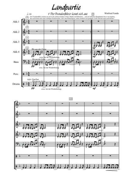 Landpartie, Winfried Funda, Akkordeon-Orchester, Suite in 3 Sätzen, mittelschwer, Akkordeon Noten, Originalmusik, Originalkomposition, Ansichtsseite