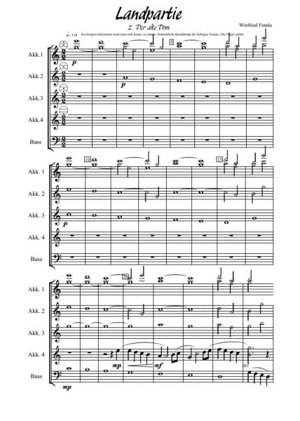 Landpartie, Winfried Funda, Akkordeon-Orchester, Suite in 3 Sätzen, mittelschwer, Akkordeon Noten, Originalmusik, Originalkomposition, Beispielseite