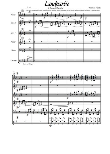 Landpartie, Winfried Funda, Akkordeon-Orchester, Suite in 3 Sätzen, mittelschwer, Akkordeon Noten, Originalmusik, Originalkomposition, Probeseite