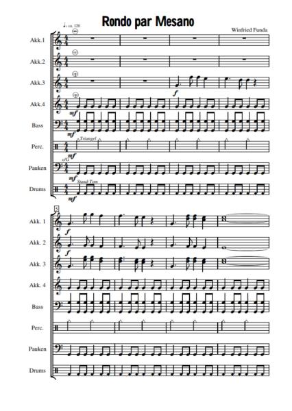 Rondo par Mesano, Winfried Funda, Akkordeon-Orchester, Originalkomposition, Originalmusik, Wertungsstück, Wettbewerbsstück, Wettbewerbsliteratur, leicht, Elementarstufe, Akkordeon Noten, Ansichtsseite