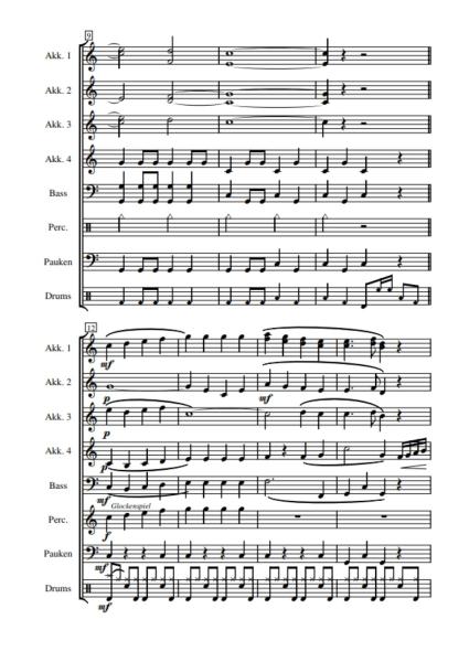 Rondo par Mesano, Winfried Funda, Akkordeon-Orchester, Originalkomposition, Originalmusik, Wertungsstück, Wettbewerbsstück, Wettbewerbsliteratur, leicht, Elementarstufe, Akkordeon Noten, Beispielseite