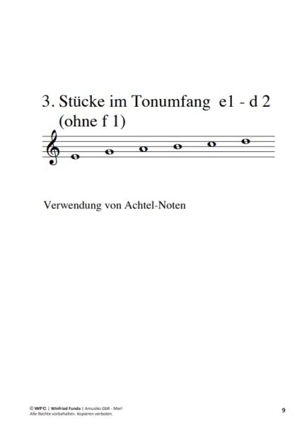 Musaik 1, Winfried Funda, Instrumente in C-Stimmung, Querflöte, Oboe, Geige, Spielheft, Soloband, Anfänger, Einsteiger, Musizieren lernen, mit Online-Audio, sehr leicht-leicht, Originalkompositionen, Originalmusik, Noten für C-Instrumente, Beispielseite