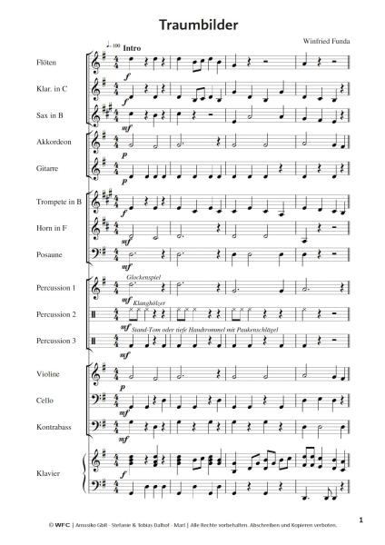 Traumbilder, Winfried Funda, Kunterbuntes Orchester, Originalkomposition, inkl. Online-Audio, leicht, Noten für Schulorchester, Probeseite